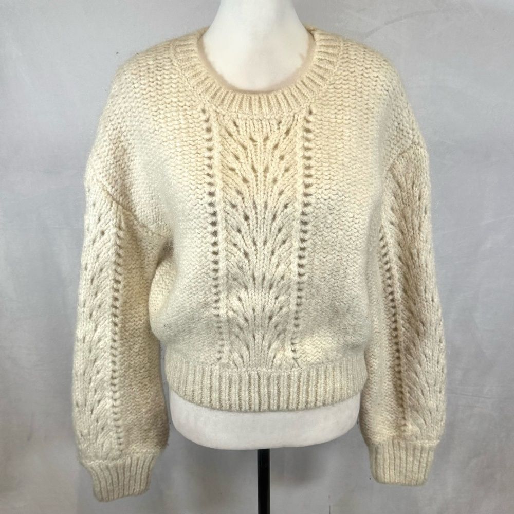 Paris Atelier & Other Stories wool blend off white eyelet sweater small NWOT - Picture 3 of 9